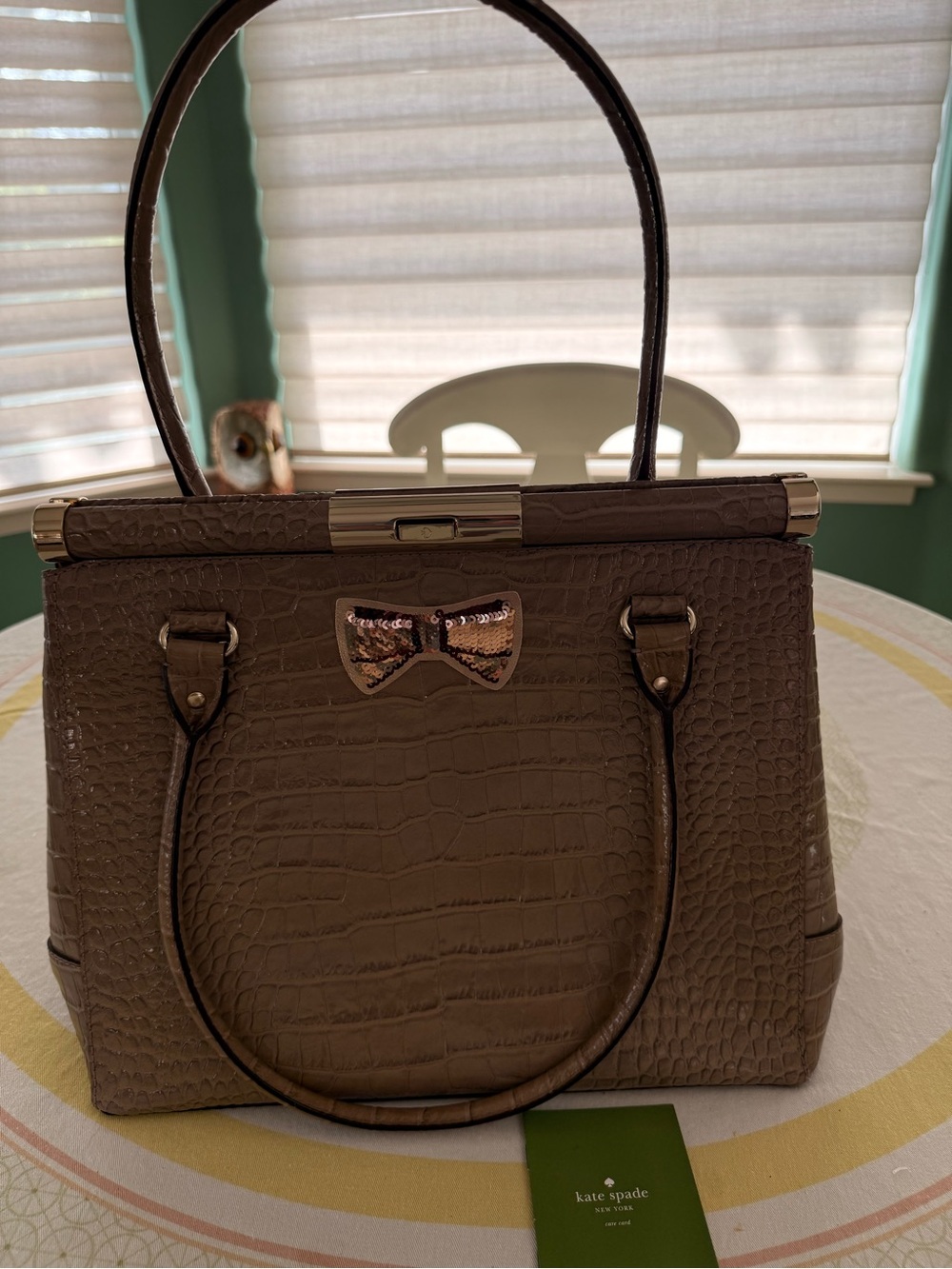 Taupe Croc-embossed Satchel — Vintage